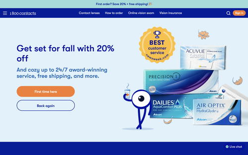 1-800 Contacts website screenshot