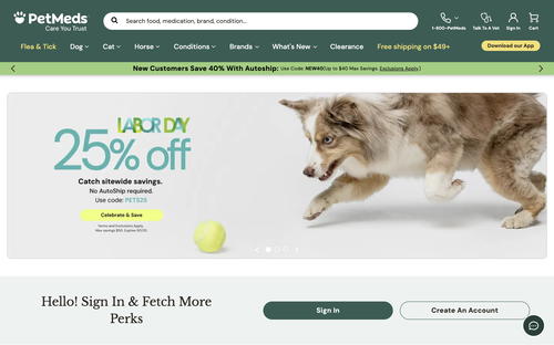 1-800-PetMeds website screenshot