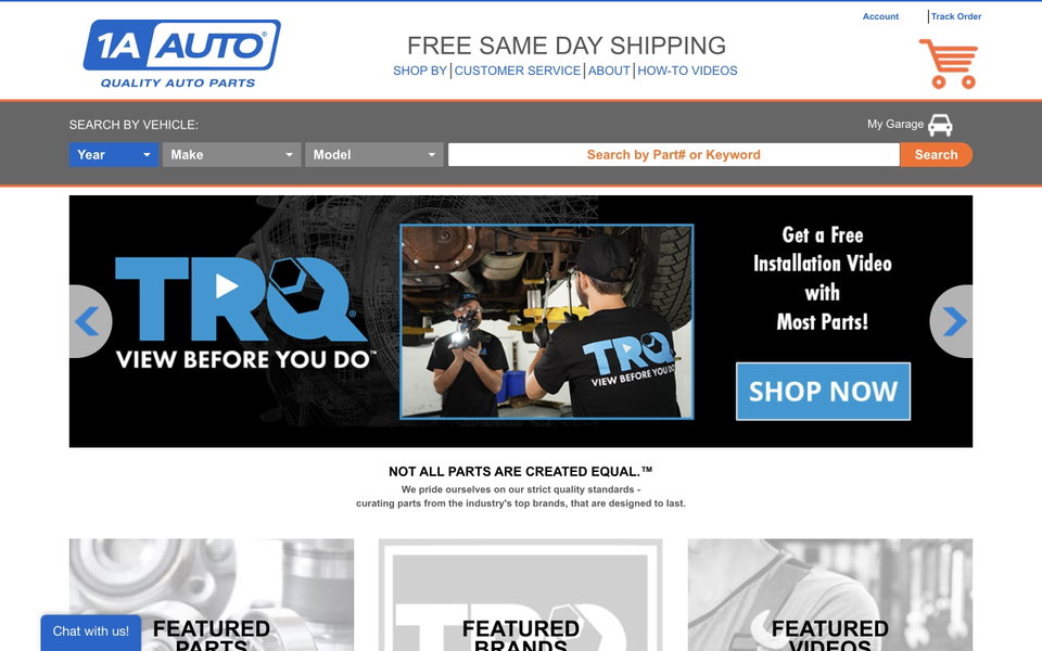 1A Auto Parts website
