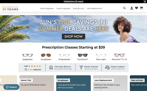 39DollarGlasses website screenshot