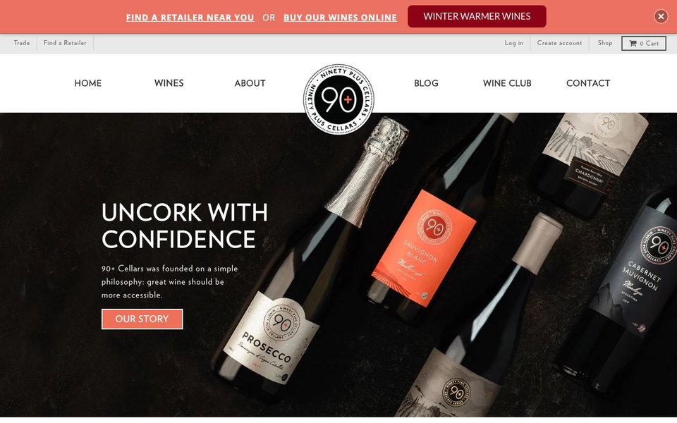 90+ Cellars website