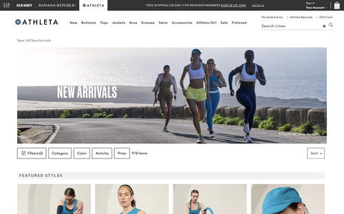 Athleta website screenshot