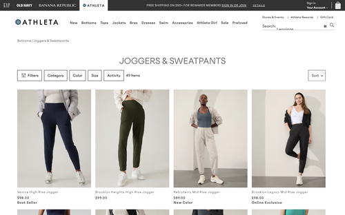 Athleta website screenshot