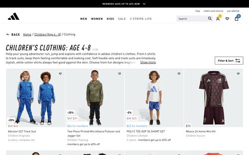 adidas website screenshot