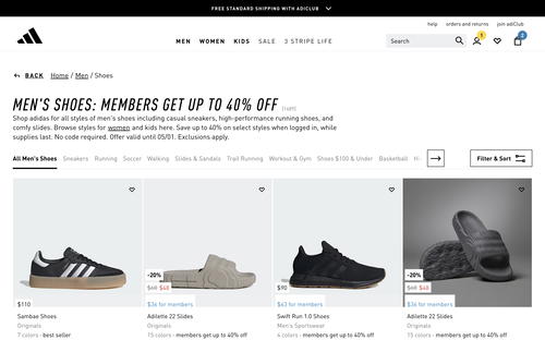 adidas website screenshot