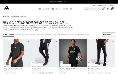 adidas website screenshot