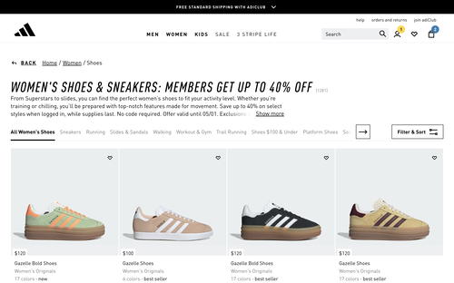adidas website screenshot