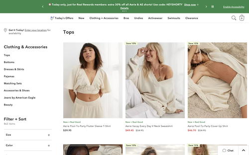 Aerie website screenshot