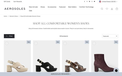 Aerosoles website screenshot