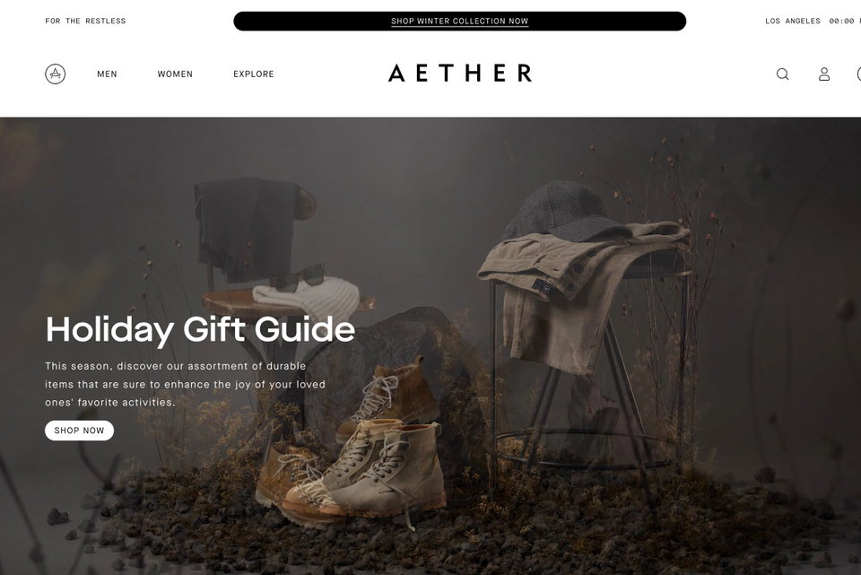 AETHER Apparel website
