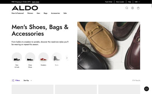 ALDO Shoes website screenshot