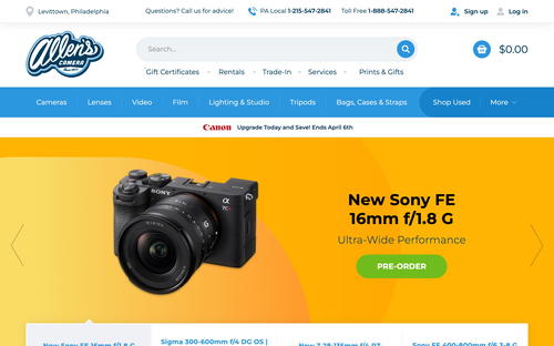 Allen's Camera website screenshot