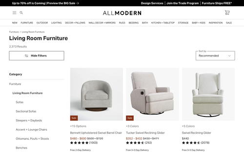 AllModern website screenshot