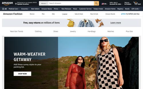Amazon Fashion website screenshot