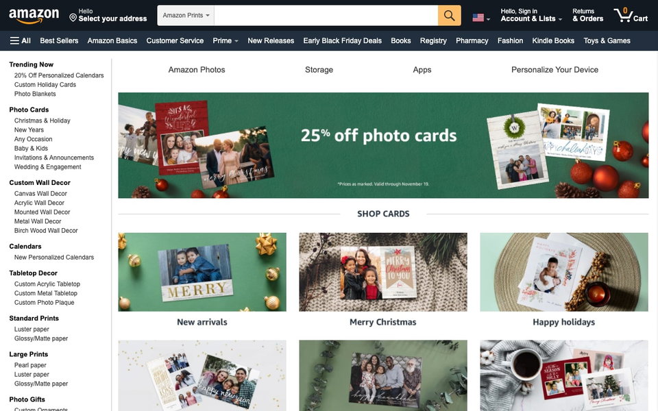 Amazon Prints website