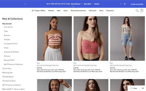 American Eagle Outfitters website screenshot