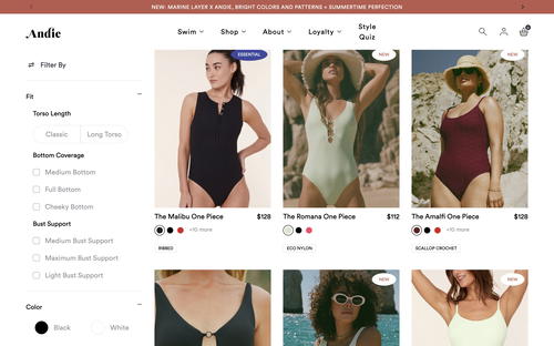 Andie website screenshot