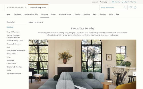 Anthropologie website screenshot