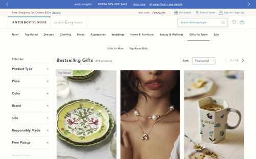 Anthropologie website screenshot