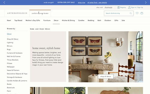 Anthropologie website screenshot