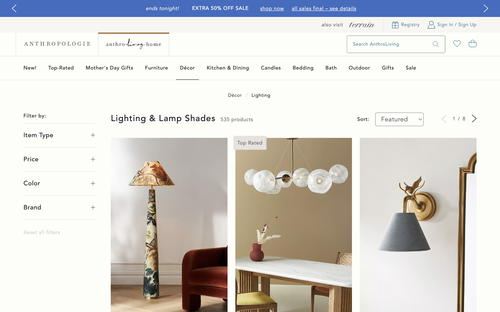 Anthropologie website screenshot
