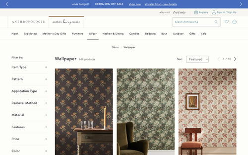 Anthropologie website screenshot