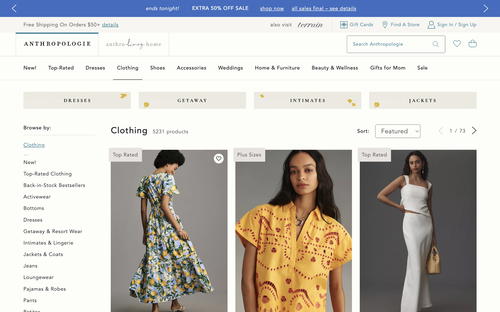 Anthropologie website screenshot