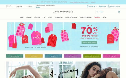 Anthropologie website screenshot