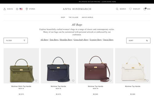 Anya Hindmarch website screenshot