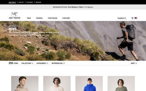 Arc'teryx website screenshot