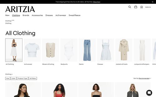 Aritzia website screenshot