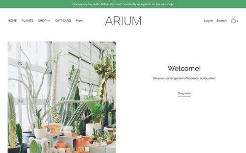 ARIUM BOTANICALS website screenshot