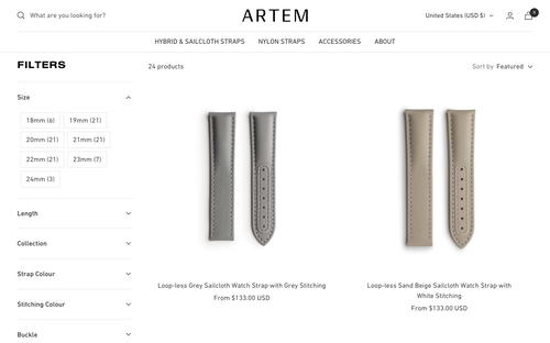 Artem Straps website screenshot