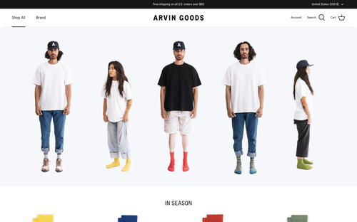 ARVIN GOODS website screenshot