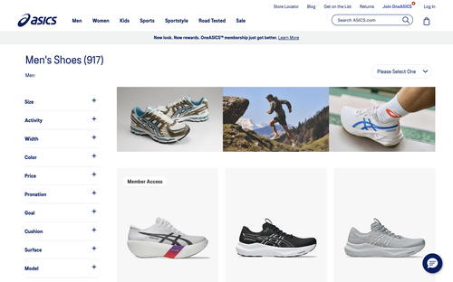 ASICS website screenshot