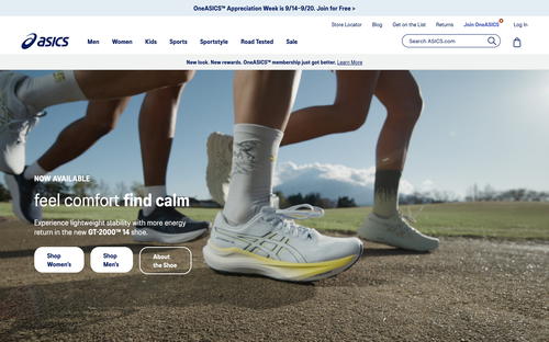 ASICS website screenshot