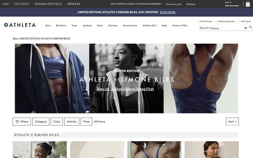 Athleta website screenshot