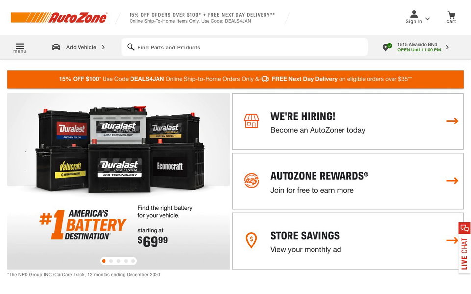 AutoZone website