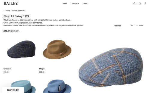 Bailey Hats website screenshot