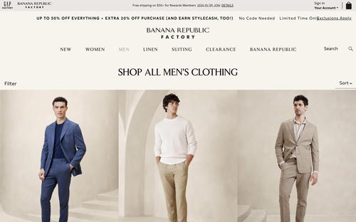 Banana Republic Factory website screenshot