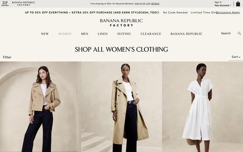 Banana Republic Factory website screenshot