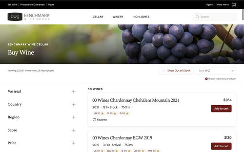 Benchmark Wine Group website screenshot