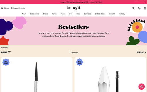 Benefit Cosmetics website screenshot