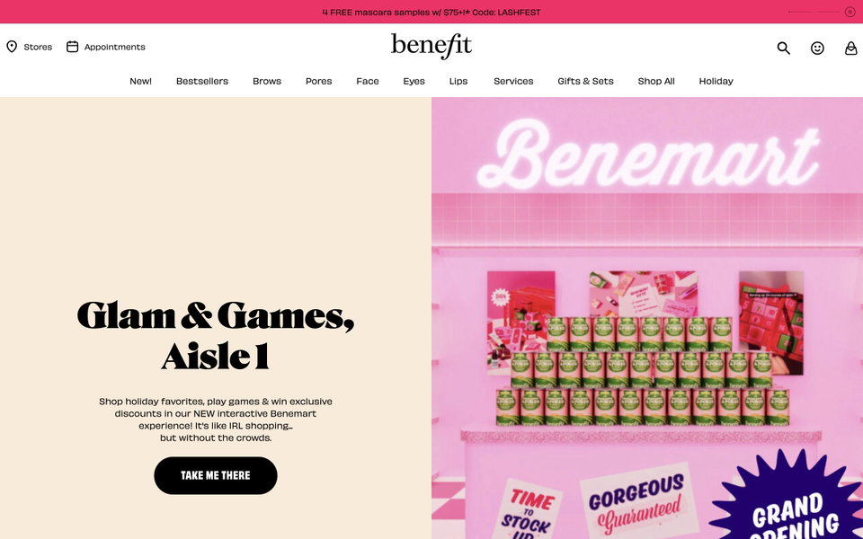 Benefit Cosmetics website