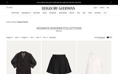 Bergdorf Goodman website screenshot