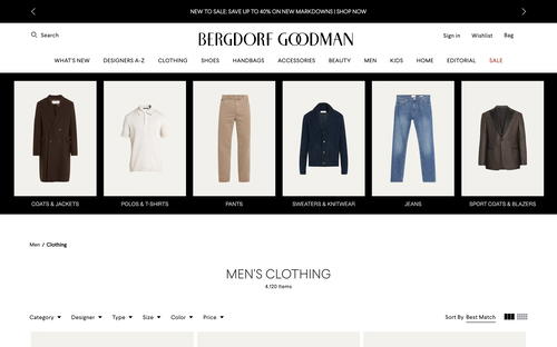 Bergdorf Goodman website screenshot