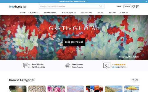 Bluethumb Online Art Gallery website screenshot