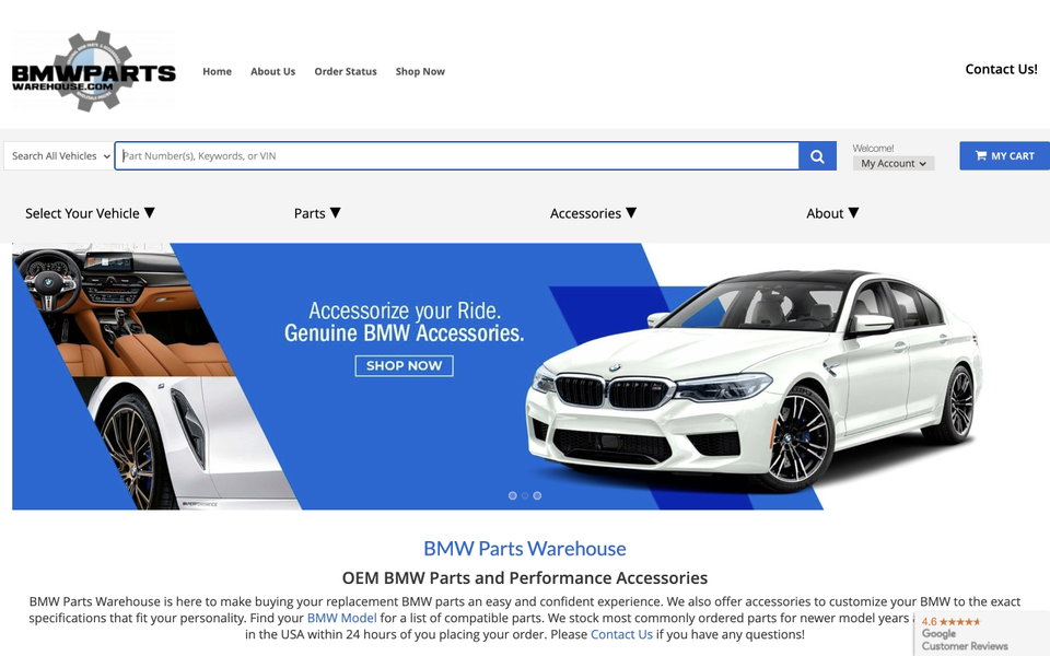 BMW Parts Warehouse website