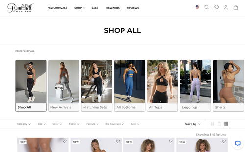 Bombshell Sportswear website screenshot