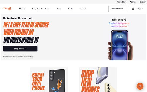 Boost Mobile website screenshot